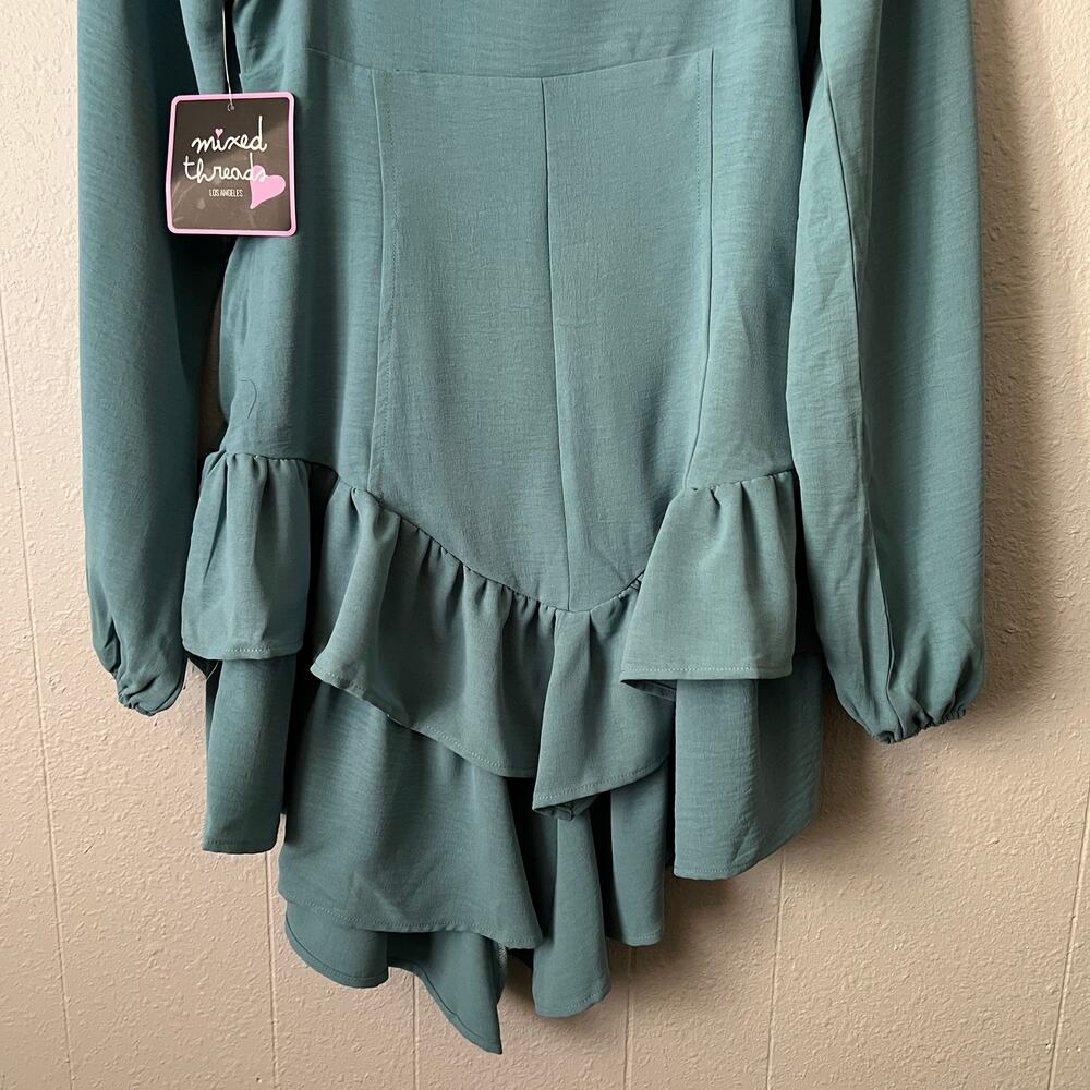 Mixed Threads Puff Sleeve Basque Mini Dress Womens Large Party Cocktail Event - Picture 9 of 13